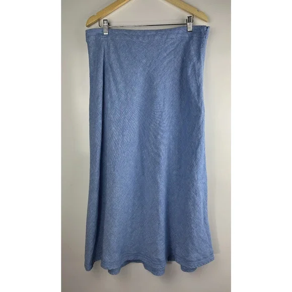 L.L. Bean Linen Classic Fit Blue A-Line Midi Skirt Plus Size 18W Beach Coastal - Picture 2 of 14
